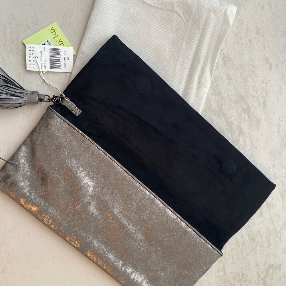 Deux Lux Black and silver suede fold over clutch BRAND NEW